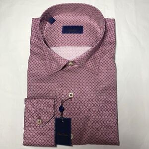 NWT David Donahue Mens XL Pima Cotton Berry Geometric Print Shirt Long Sleeve